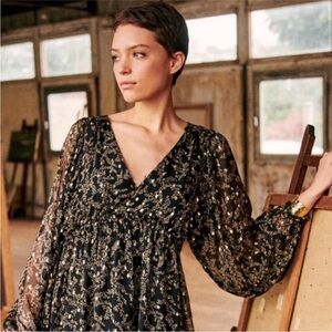 Sezane Evely Dress Black and Gold size 36